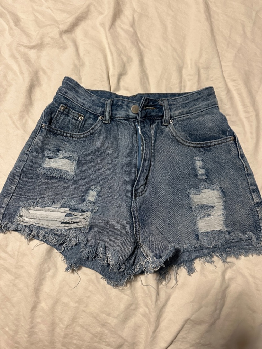 SHEIN Distressed Dark Blue High-Rise Denim Shorts